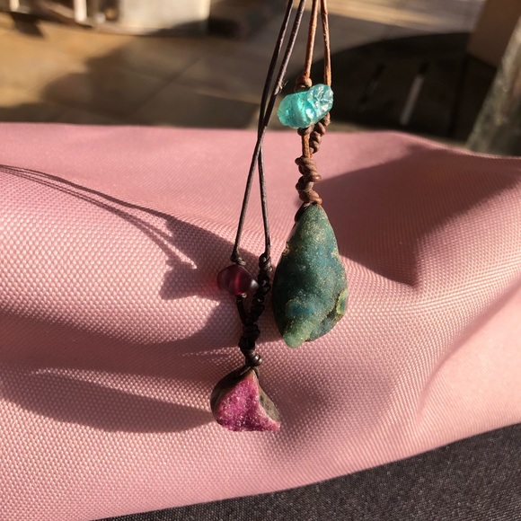 Pink Druzy Natural Raw Ruby and Rhodochrosite Leather Necklace - Picture 15 of 15